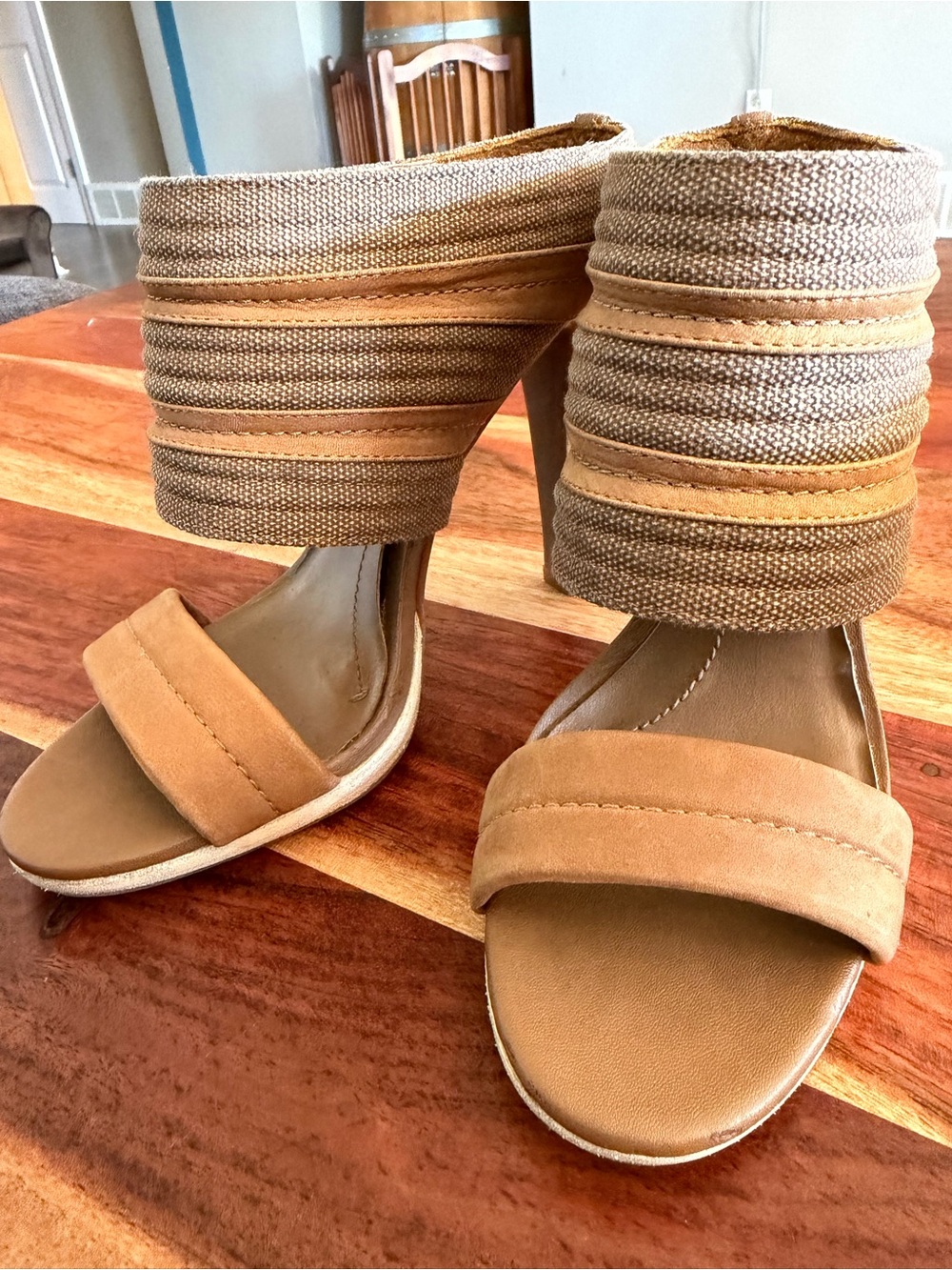 BCBGMAXAZRIA Woven Ankle Cuff Stiletto Heels